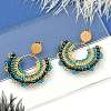 304 Stainless Steel & Bohemian Beaded Fan Dangle Stud Earrings for Women EJEW-R001-05G-01-5