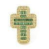 Cross Brass with Cubic Zirconia Open Cuff Rings RJEW-U011-09G-02-2