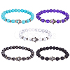 ANATTASOUL 5Pcs 5 Style Natural & Synthetic Mixed Gemstone Round & Hamsa Hand Beaded Stretch Bracelets Set for Women BJEW-AN0001-33-1