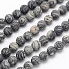 Frosted Round Natural Black Polychrome Jasper/Picasso Stone/Picasso Jasper Beads Strands G-N0166-44-8mm-1
