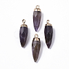 Top Golden Plated Natural Amethyst Pointed Pendants G-S359-078F-1
