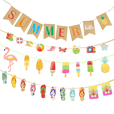 AHADERMAKER 5 Bags 5 Style Summer Birthday Theme Paper Hanging Decorations & Flag Banners HJEW-GA0001-46-1