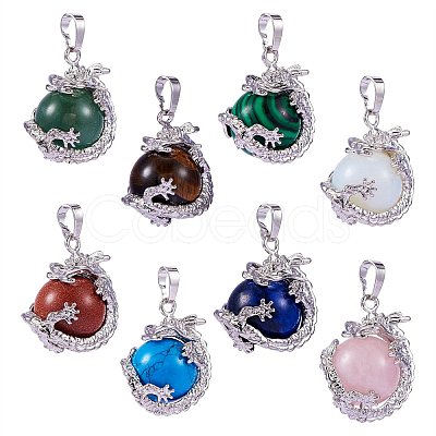 8Pcs 8 Style Natural & Synthetic Gemstone Pendants G-SZ0001-57-1