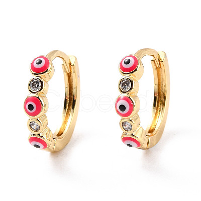 Enamel Evil Eye Hoop Earrings with Clear Cubic Zirconia EJEW-C023-08G-1