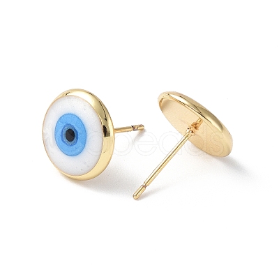 Enamel Evil Eye Stud Earrings EJEW-G334-01G-01-1