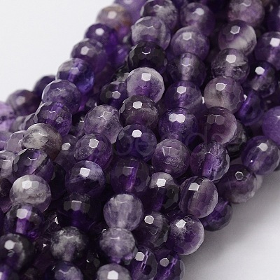 Faceted Round Natural Chevron Amethyst Bead Strands G-L437-22-6mm-1