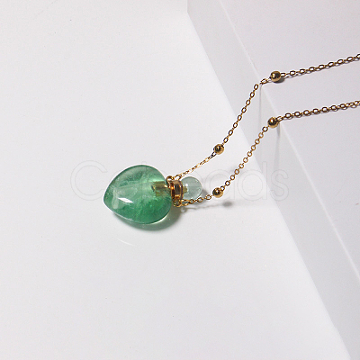 Natural Fluorite Perfume Bottle Pendant Necklace with Brass Chains BOTT-PW0001-057A-04-1