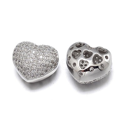 Filigree Heart Brass Micro Pave Cubic Zirconia Beads ZIRC-F009-34P-NR-1