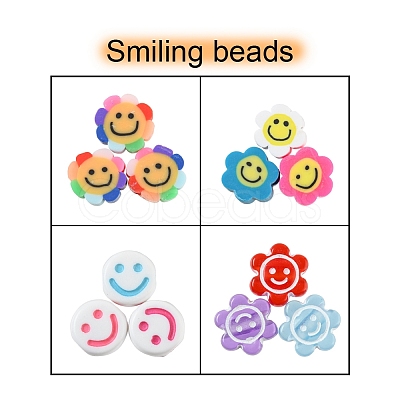 120Pcs 4 Style Smiling Face Beads for DIY Jewelry Making Finding Kits DIY-YW0005-10-1