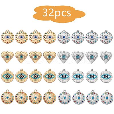 32Pcs 8 Style Rack Plating Alloy Enamel Pendants FIND-SZ0006-02-1