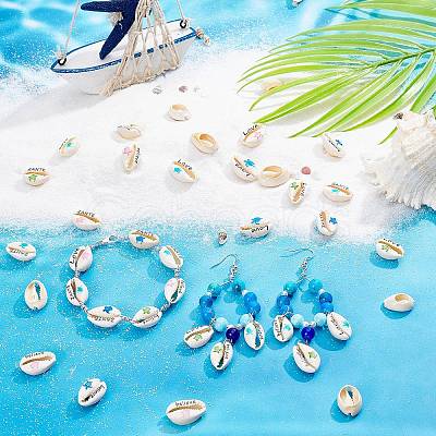 PandaHall Elite 48Pcs 12 Style Printed Cowrie Shell Beads SHEL-PH0001-31-1