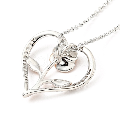 Clear Cubic Zirconia Heart with Rose Pendant Necklace NJEW-F293-01C-RG-1