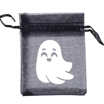 Halloween Organza Ghost Printed Gift Bags with Drawstring PW-WG768D7-05-1