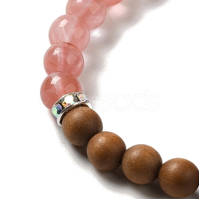 6mm Round Sandalwood and Cherry Quartz Glass Beaded Stretch Bracelets BJEW-B080-09B-1