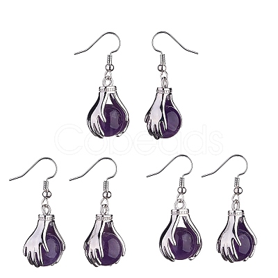 Natural Amethyst Palm Dangle Earrings EJEW-A092-09P-07-1