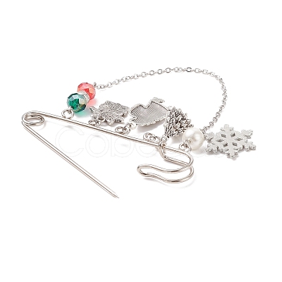 Christmas Gift Box & Snowflake & Santa Claus Charms Alloy Safety Pin Brooch JEWB-TA00001-1