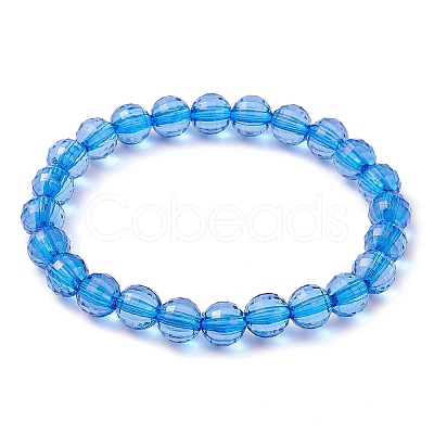 8Pcs 8 Colors 7.5mm Faceted Round Transparent Acrylic Beaded Stretch Bracelets for Women BJEW-JB10248-01-1