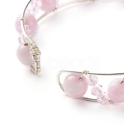 Natural Rose Quartz Beads Reiki Healing Cuff Bangle X1-BJEW-TA00023-01-1