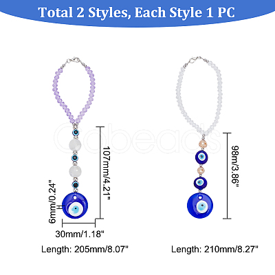 AHADEMAKER 2Pcs 2 Style Glass Beaded Turkish Blue Evil Eye Hanging Pendant KEYC-GA0001-30-1