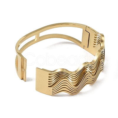 304 Stainless Steel Hollow Wavy Hinged Bangles for Women BJEW-U002-13G-1