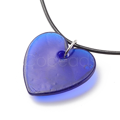 Heart with Evil Eye Lampwork Pendant Necklace with Leather Cord for Women NJEW-JN03924-01-1