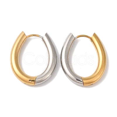 Oval Ion Plating(IP) 304 Stainless Steel Two Tone Hoop Earrings for Women EJEW-L287-057GP-1