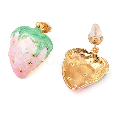 Strawberry Enamel Stud Earrings EJEW-Z065-14G-1