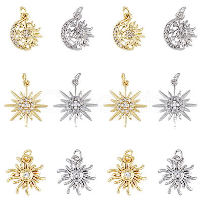 DICOSMETIC 12Pcs 6 Styles Brass Micro Pave Cubic Zirconia Pendants KK-DC0003-29-1