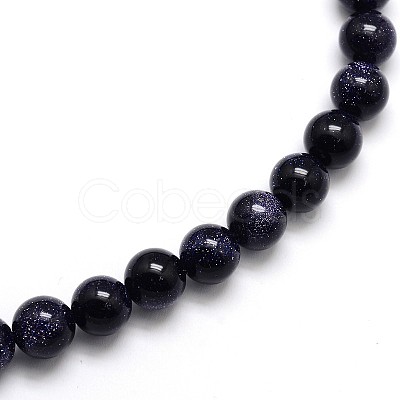 Synthetic Blue Goldstone Round Beads Strands X-G-O047-11-4mm-1