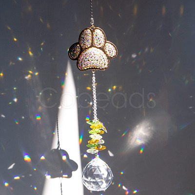 Metal Rhinestone Cat Paw Print Hanging Suncatchers PW-WGCB117-01-1