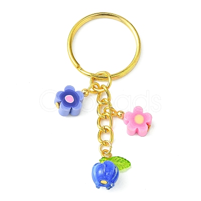 Flower Glass & Polymer Clay Pendant Keychain KEYC-JKC00639-01-1