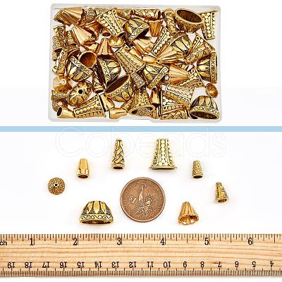 Nbeads 80Pcs 8 Style Tibetan Style Alloy Beads Cone & Caps FIND-NB0003-15-1