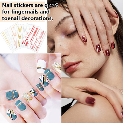 Olycraft 12Pcs 6 Colors Imitation Metal Line Nail Art Stickers MRMJ-OC0003-93-1