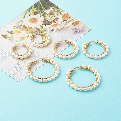 Natural Pearl Beads Brass Hoop Earrings EJEW-JE04565-1