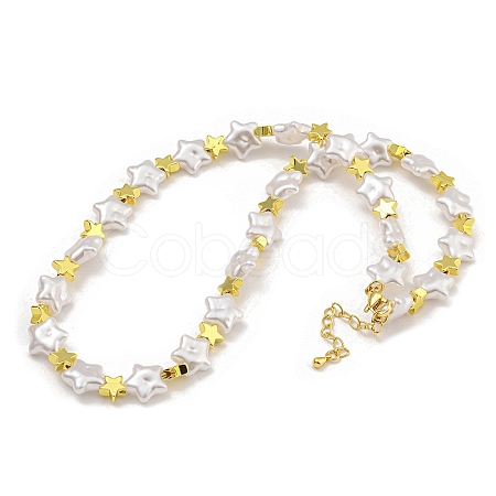 Rack Plating Brass & ABS Plastic Pearl Beads Star Beaded Necklaces for Women NJEW-C059-19G-1