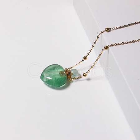 Natural Fluorite Perfume Bottle Pendant Necklace with Brass Chains BOTT-PW0001-057A-04-1