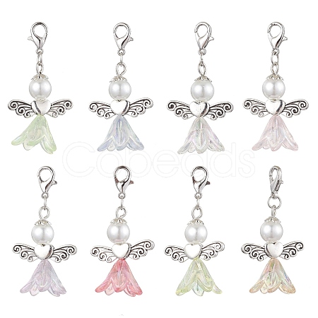 8Pcs 8 Colors Wedding Season Angel Glass Pearl & Acrylic Pendant Decorations HJEW-JM01924-01-1