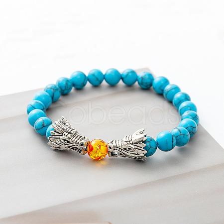 Synthetic Turquoise Stretch Bracelet with Dragon Clasps VK5165-5-1
