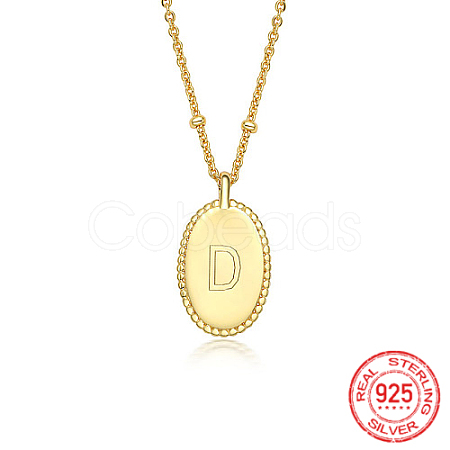 925 Sterling Silver Letter Initial Oval Pendant Necklaces for Women EL6437-4-1