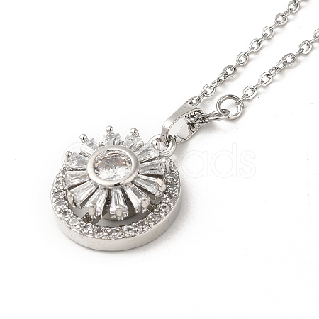 Rotatable Spinner Brass Micro Pave Clear Cubic Zirconia Pendant Necklaces NJEW-K269-06P-1