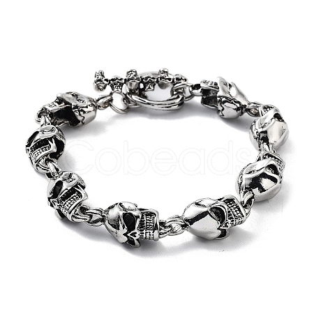 Retro Alloy Skull Link Chain Bracelets for Women Men BJEW-L684-008AS-1
