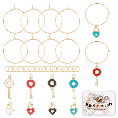 Beebeecraft DIY Heart Padlock & Key Wine Glass Charm Making Kit DIY-BBC0001-18-1