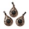 Natural Lava Rock Pendants, Brass Teardrop Charms, Red Copper, Lead Free & Cadmium Free, 30x19.5x7.5mm, Hole: 5x8mm