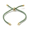 Braided Cotton Cord Slider Bracelet Making, with Rack Plating Brass Findings, Real 18K Gold Plated, Dark Sea Green, 8-5/8x1/8 inch(22x0.3cm), Hole: 2mm