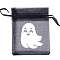 Halloween Organza Ghost Printed Gift Bags with Drawstring, Jewelry Pouches, Wedding Party Halloween Favor Gift Bags, Rectangle, Black, 18x13cm