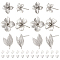 BENECREAT 12Pcs 3 Style Brass Stud Earring Findings, with 925 Sterling Silver Pin and Vertical Loops, Flower & Leaf, with 30Pcs Plastic Ear Nuts, Platinum, 11~15x10~15mm, Hole: 0.9~2mm, Pin: 0.5~0.9mm, 4Pcs/style