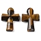 Natural Tiger Eye Pendants, Cross, 35.5x24.5x4mm, Hole: 1.6mm