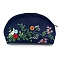 DIY Flower Pattern Moon-shaped Cosmetic Bag Embroidery Kit, including Embroidery Needles & Thread, Cotton Linen Fabric, Midnight Blue, 17x12x8cm