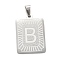 Non-Tarnish 304 Stainless Steel Pendants, Rectangle with Alphabet, Letter.B, 30x20x1.5mm, Hole: 3x6mm