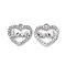 Alloy Crystal Rhinestone Pendants, Heart with Word Love Charms, Platinum, 16x16x2.5mm, Hole: 1.8mm